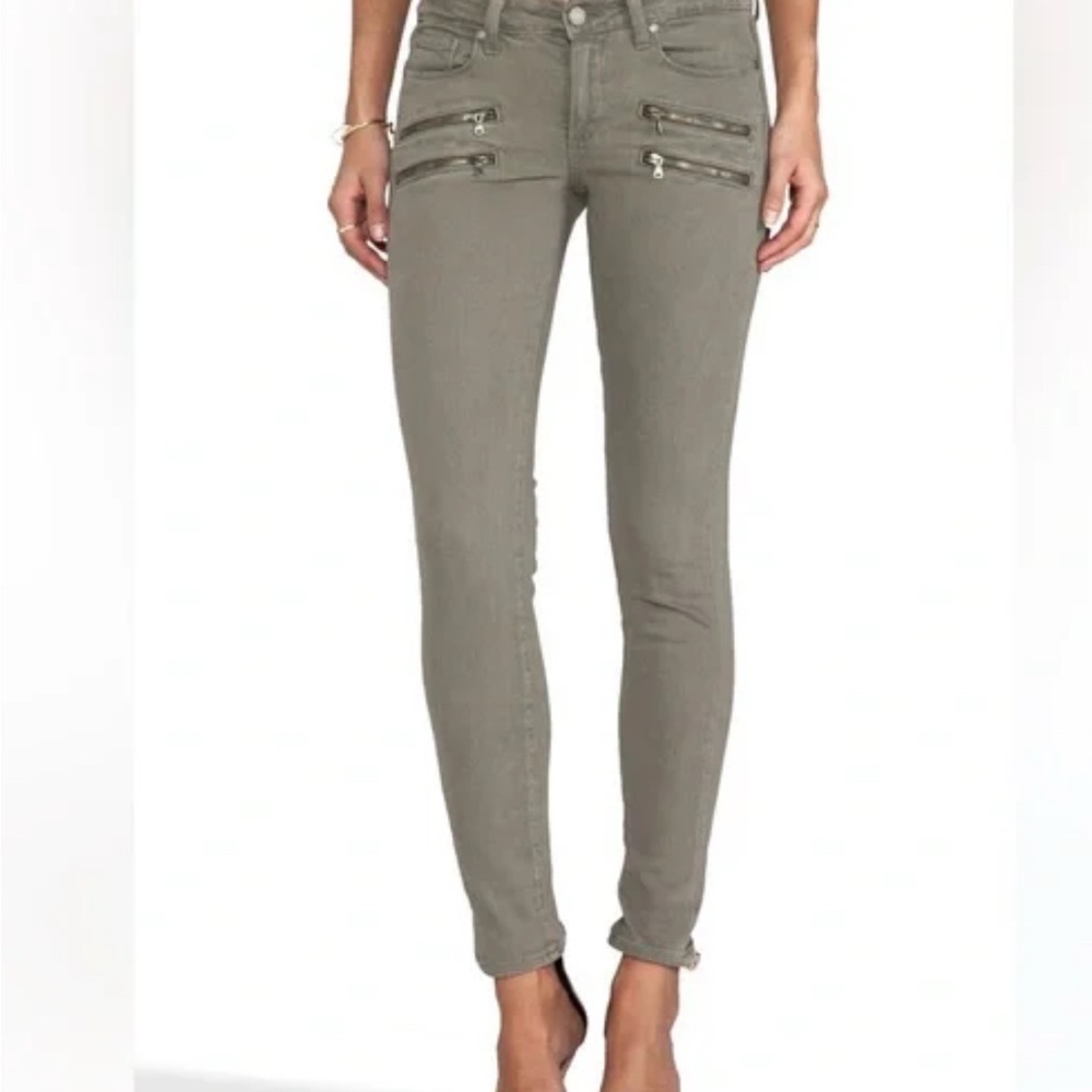 PAIGE Verdugo Moto Skinny Jeans Women’s 26 Olive Green Zip Detail Mid Rise - Picture 12 of 12